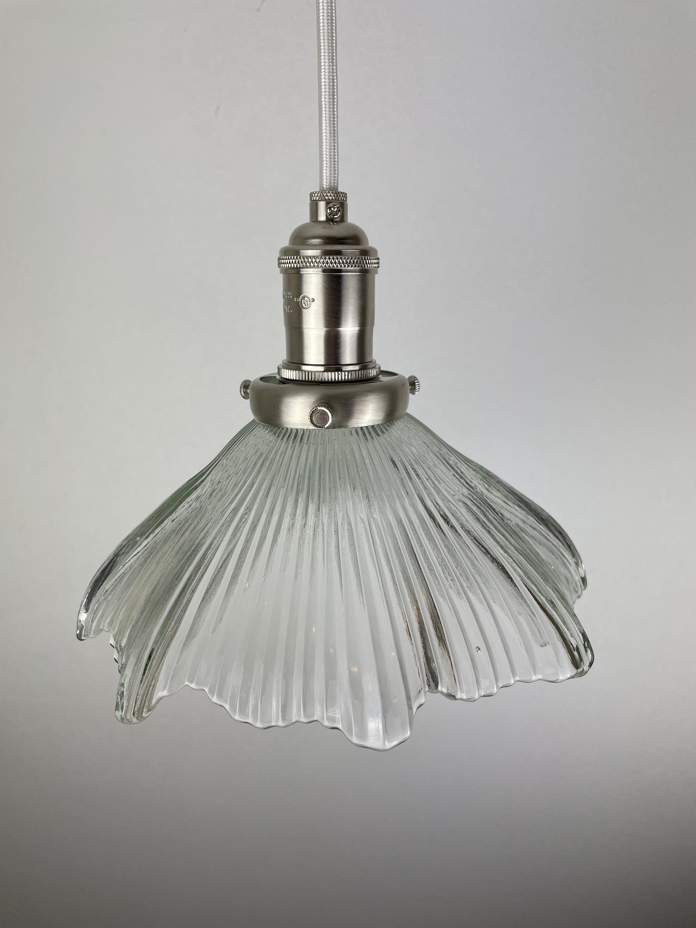 Vintage fluted Holophane Style Clear Cut glass 8 1/4