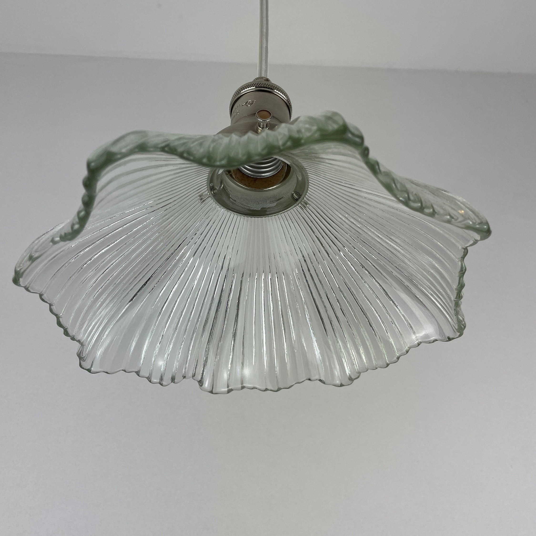 Vintage fluted Holophane Style Clear Cut glass 8 1/4