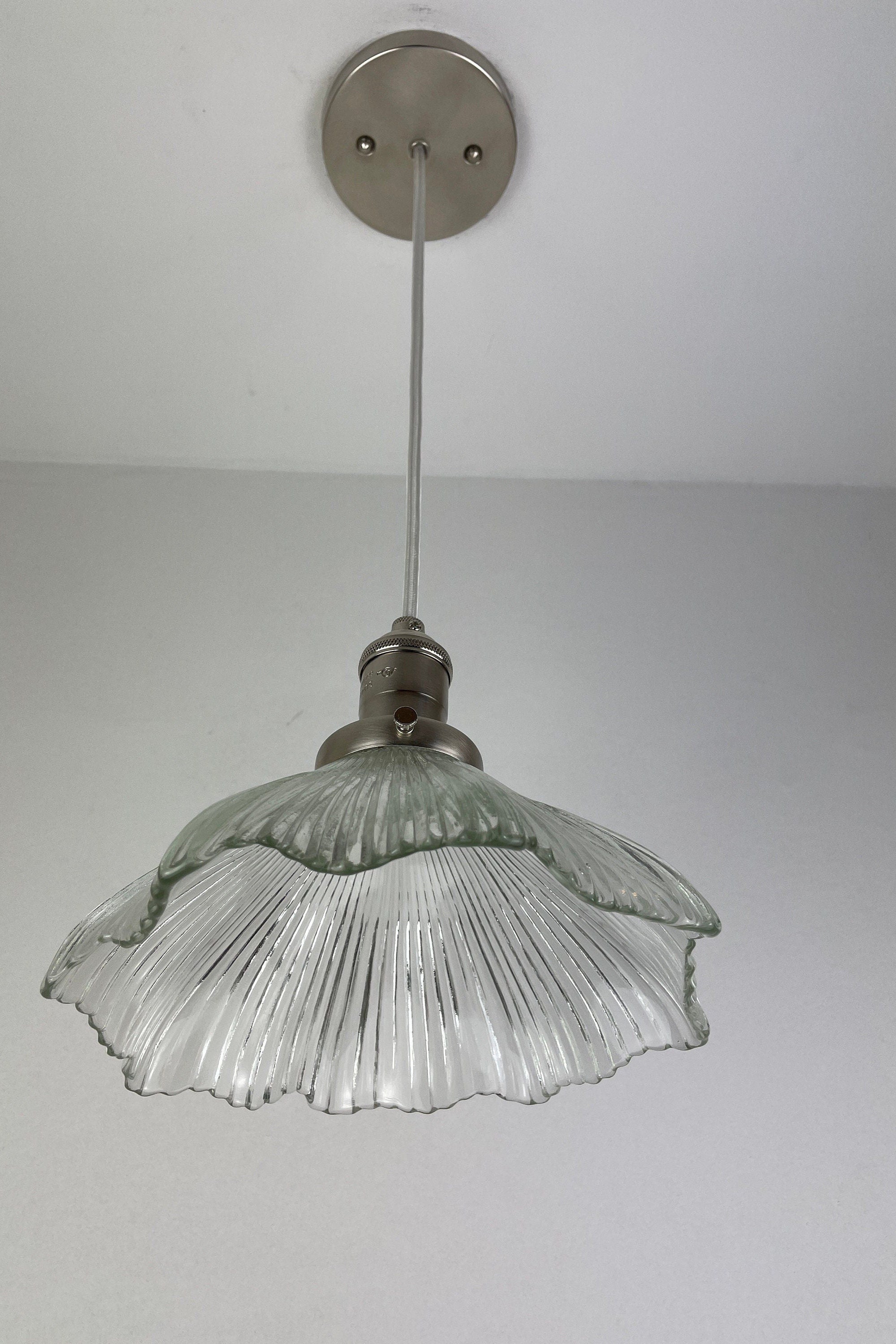 Vintage fluted Holophane Style Clear Cut glass 8 1/4