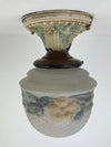 Antique early 1900's Jefferson Glass reverse painted flowers woven pattern glass