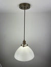 Mid-Century 1950/60's Milk Glass 10" Shades | Pendant Light W/Antique Brass Hardware