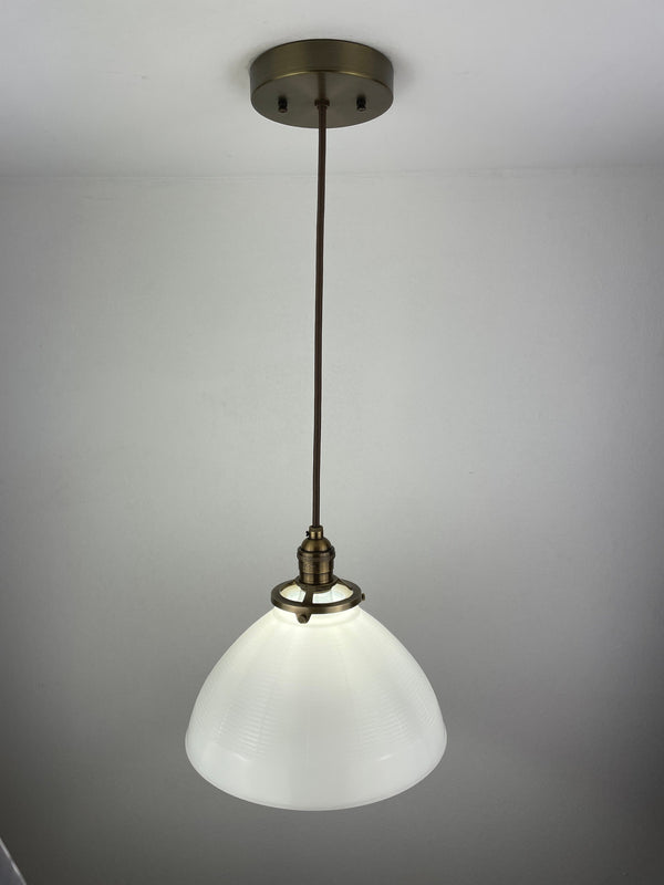 Mid-Century 1950/60's Milk Glass 10" Shades | Pendant Light W/Antique Brass Hardware