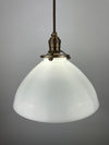 Mid-Century 1950/60's Milk Glass 10" Shades | Pendant Light W/Antique Brass Hardware