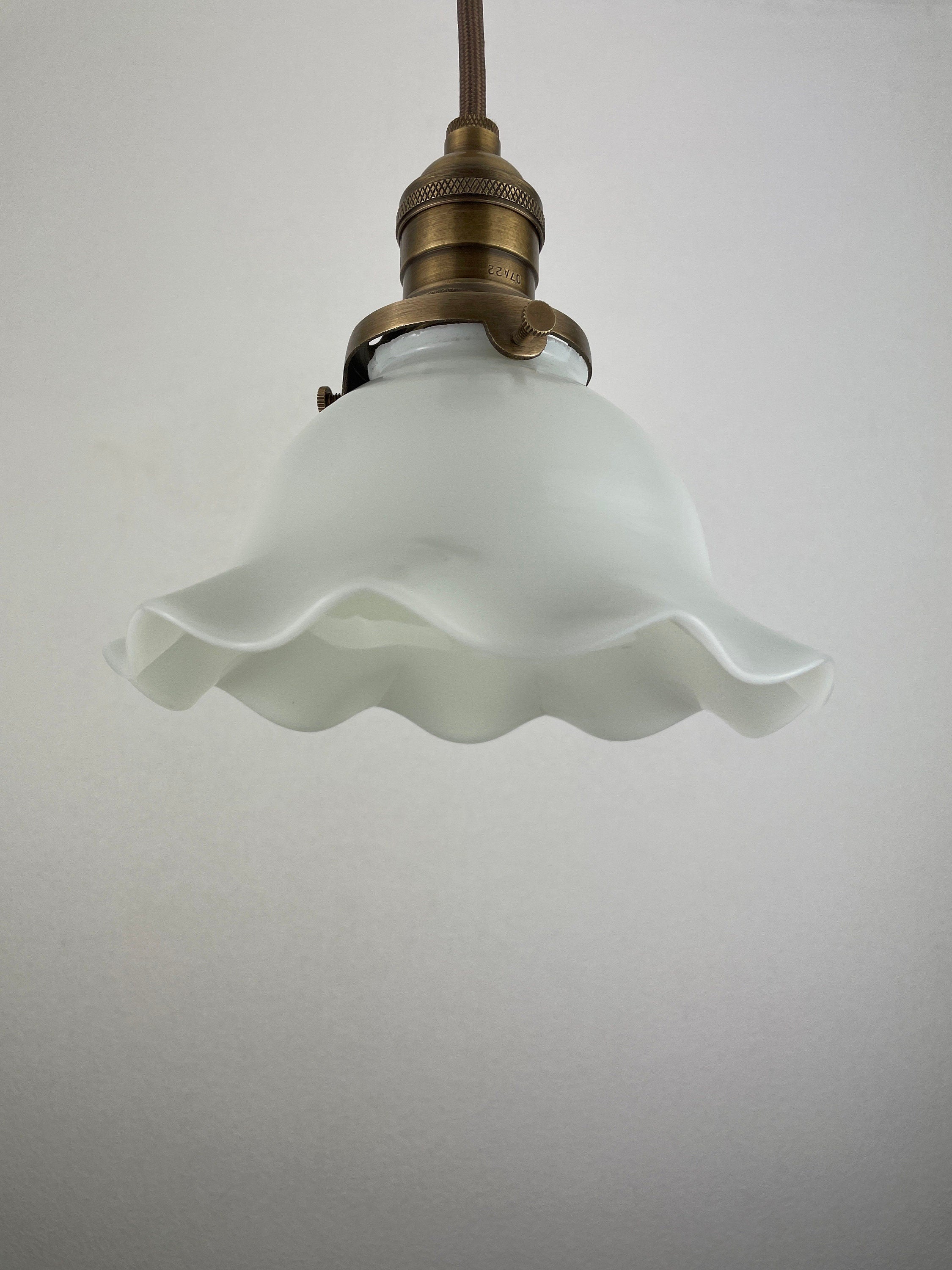 Antique 1920's Ruffled Petticoat Petite Milk Glass Pendant Light with 6 1/2