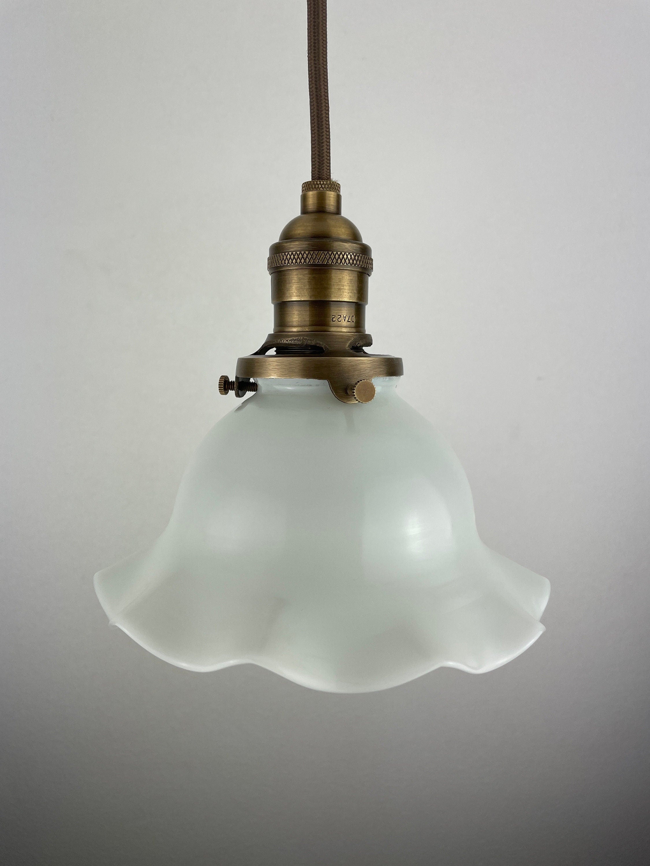 Antique 1920's Ruffled Petticoat Petite Milk Glass Pendant Light with 6 1/2