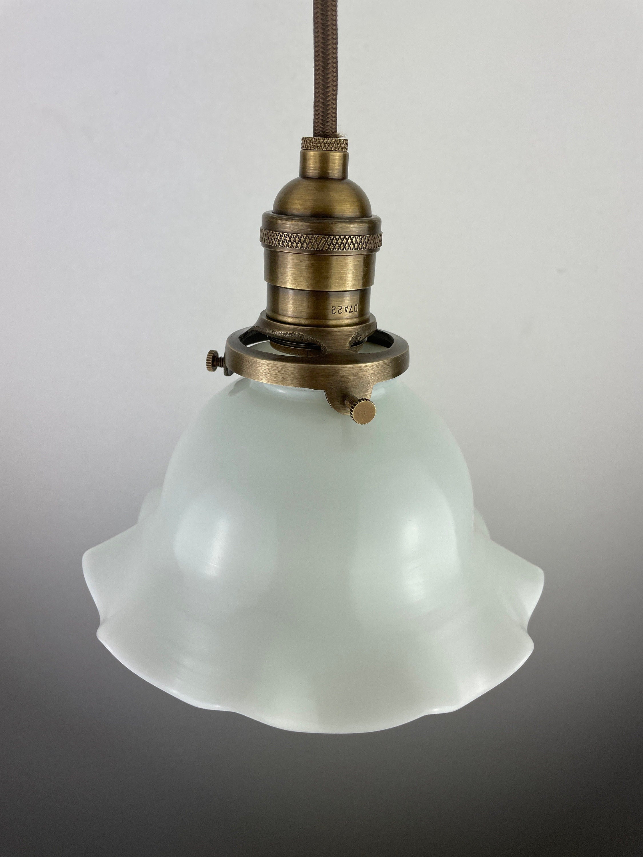 Antique 1920's Ruffled Petticoat Petite Milk Glass Pendant Light with 6 1/2
