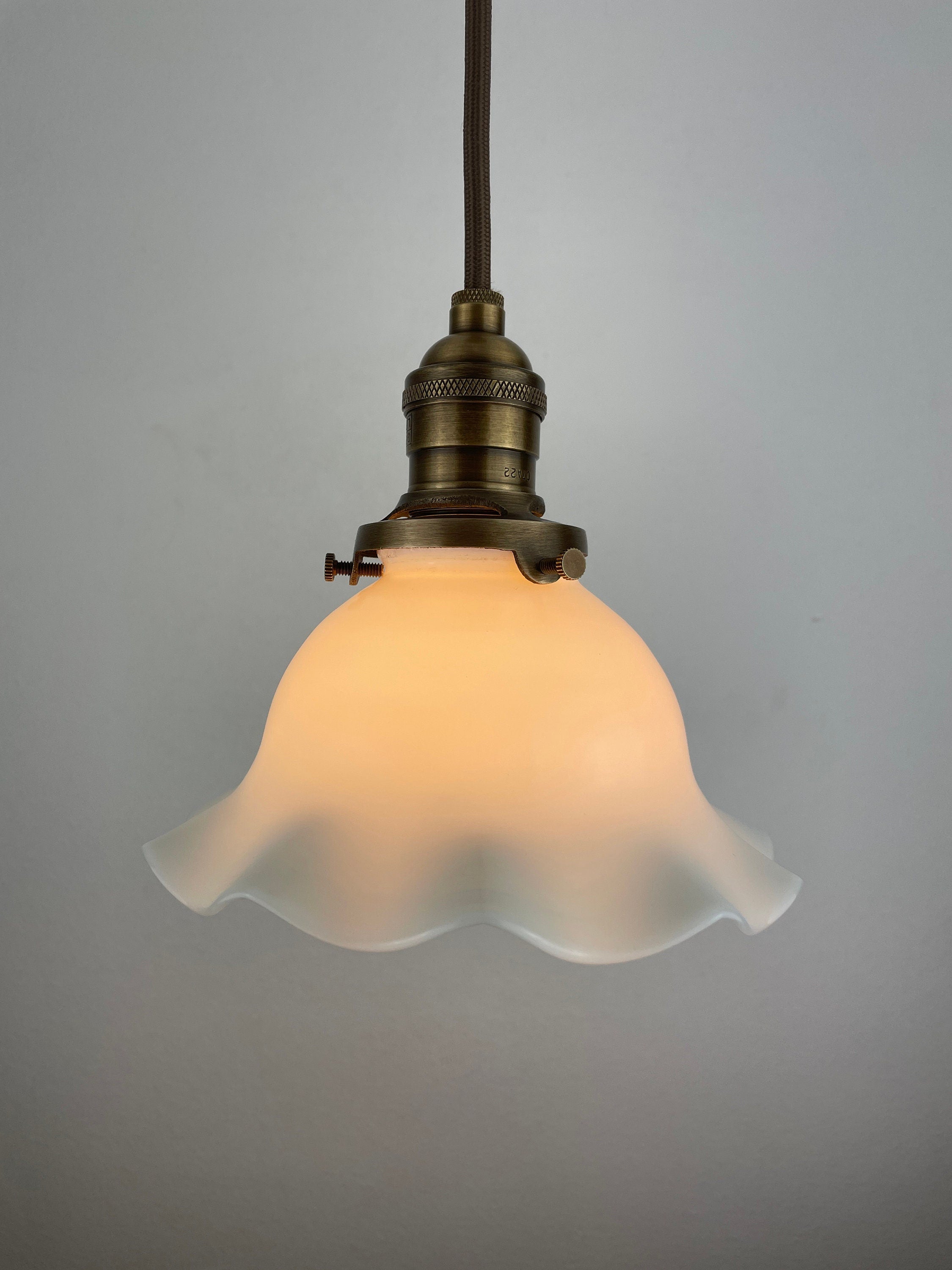Antique 1920's Ruffled Petticoat Petite Milk Glass Pendant Light with 6 1/2
