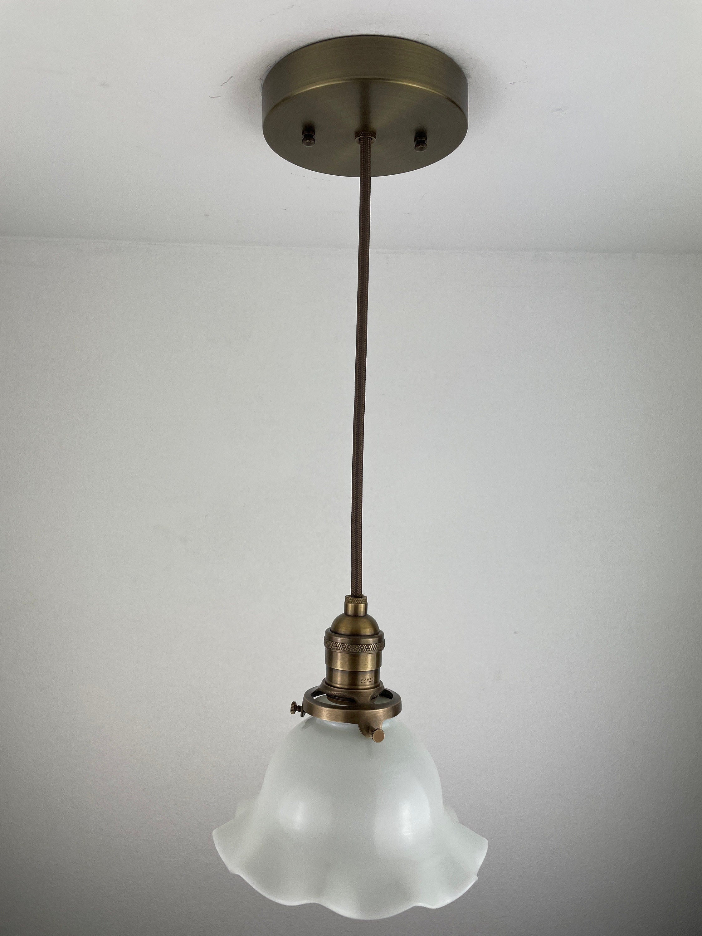 Antique 1920's Ruffled Petticoat Petite Milk Glass Pendant Light with 6 1/2