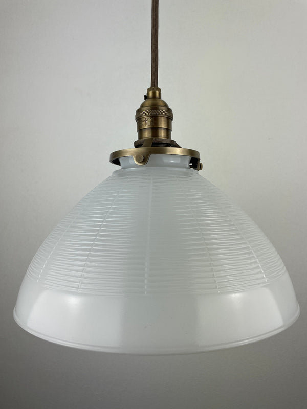 Mid-Century 1950/60's Milk Glass 10" Shades | Pendant Light W/Antique Brass Hardware