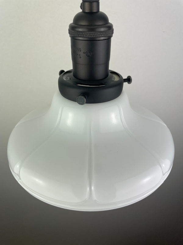 Antique 1920's Milk Glass 6 3/4" Shade now a beautiful Pendant Light shown with custom Black Hardware